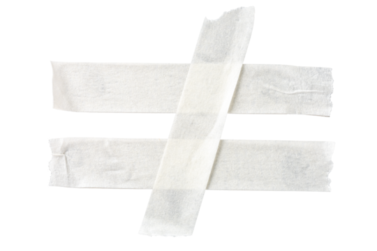 The White marking tape paper in not Equals sign shape isolate on white