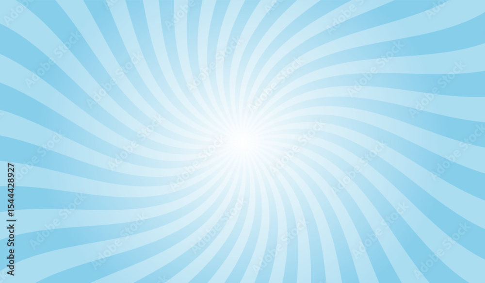 Poster abstract sizzling sunrise blue background with rays retro starburst. radial spiral stripes backdrop.