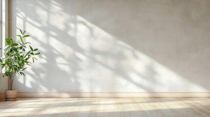 Calm room with exposed plaster wall and natural light creating soft shadows
