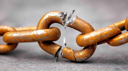 Broken Chain Link Close-Up Capturing Rusty Metal Texture and Detail