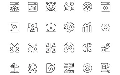 Strategy Line Icon Set – Editable Thin Line Business Vector Illustrations for Tactics, Vision, and Infographics