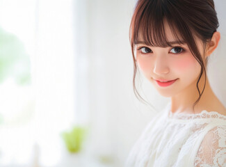 レースの服を着た可愛い女性のポートレート