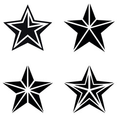 Four Black Star Illustrations with Different Geometric Patterns on a White Background