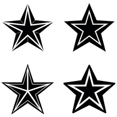 Obraz premium Four Black Star Variations with White Outlines on a White Background Illustration