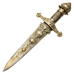 Ornate gold dagger isolated on transparent background