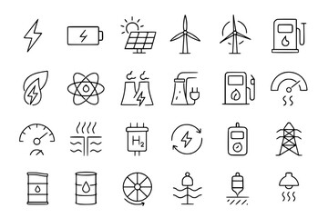 Fototapeta premium Energy and Power Line Icons Set