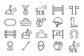 Equestrian and Horse Riding Line Icons Set