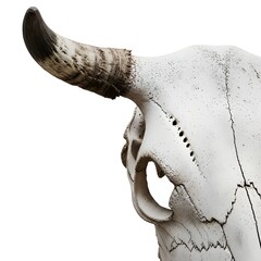 Bull, cow skull isolated against a white background. head, animal, nature, rustic, desert, western, ranch, eerie, macabre, bleached, dead, bones, wild, horned, closeup, anatomy, farm, vintage, rural