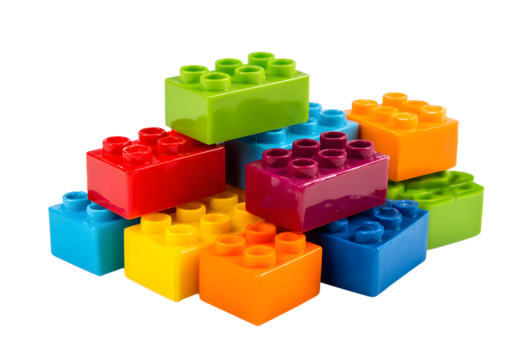 colorful plastic building blocks isolated on white background