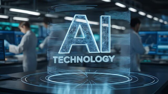 Futuristic hologram display of ai technology in a modern laboratory setting