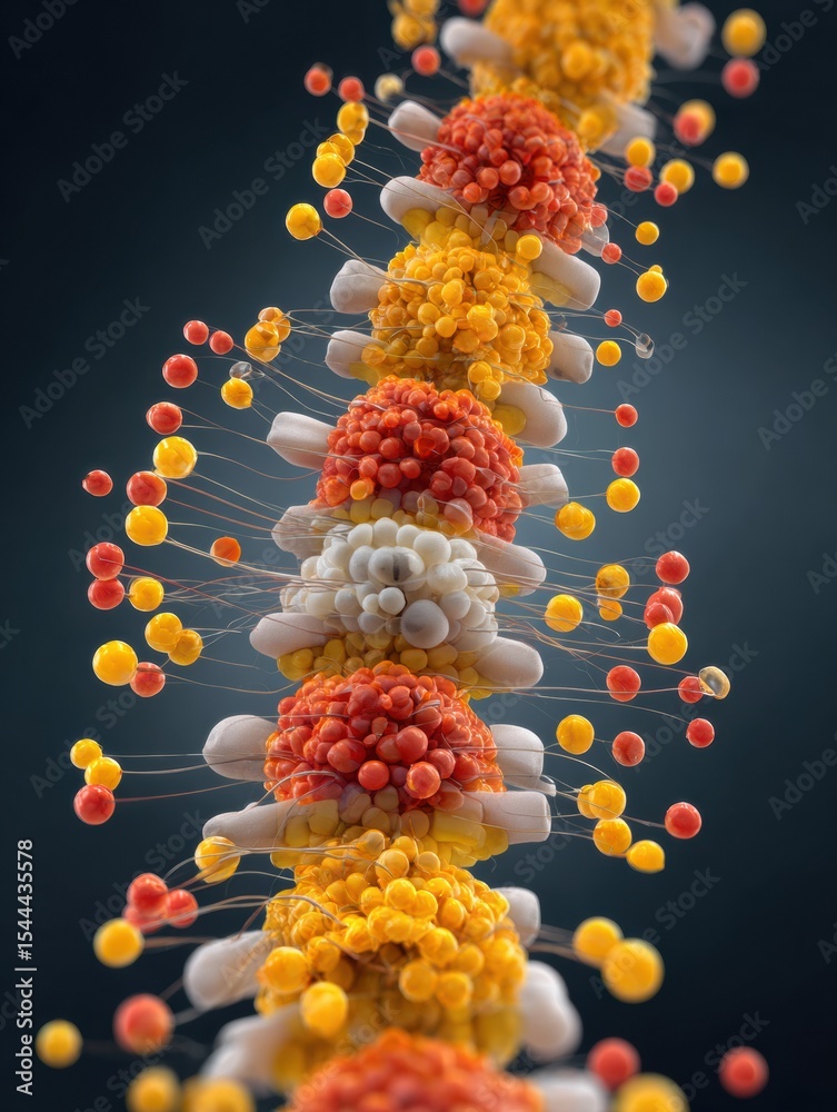 Poster detailed cross-section of the spine illustrating nerve clusters in vibrant infographic style with an