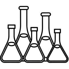 Scientific Flask Line Art Set 