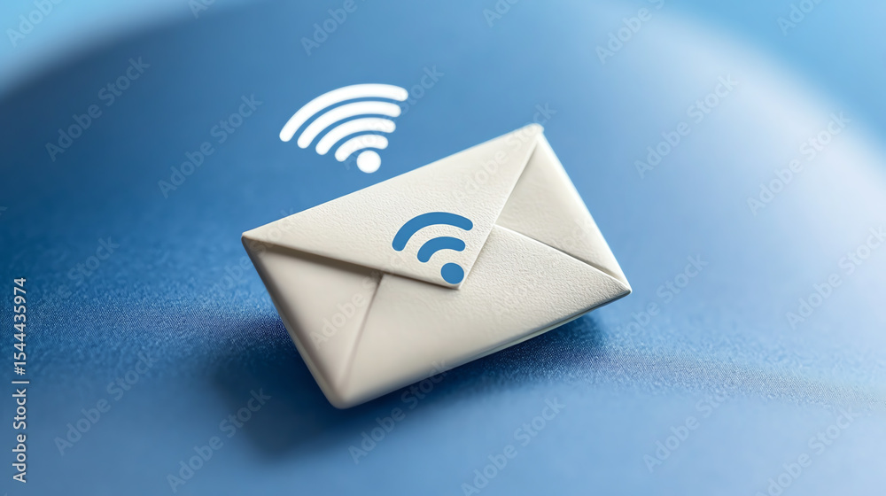 Poster A creative concept image depicting a mail envelope with WiFi signal symbols, representing digital communication and connectivity.
