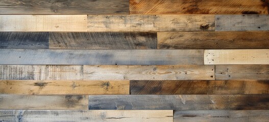 Horizontal wood planks in varying shades of brown, gray, and beige