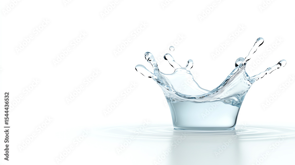 Poster A pristine splash of water creating ripples, captured in a minimalistic style, reflecting purity and tranquility in nature.