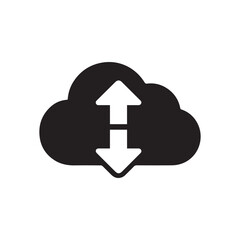 Obraz premium Black cloud icon with upload and download arrows.