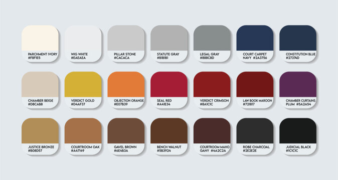 Judge Color Palette, Judge Color Guide Palette with Color Names. Catalog Samples Judge with RGB HEX codes and Names. nice and clean genuine Colors Palette, Fashion Trend Royal Color Palette Vector EPS