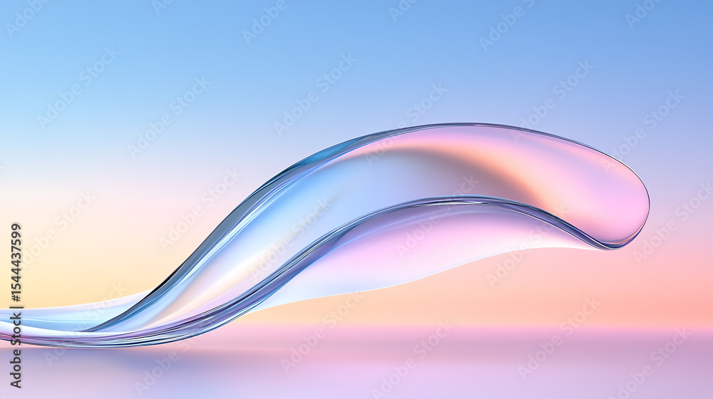 Poster A stunning abstract image featuring a wave-like translucent shape with soft pastel colors, representing fluidity and harmony.