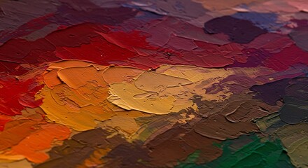 Naklejka premium Vibrant oil paint palette rich warm hues expertly blended. AI Generated