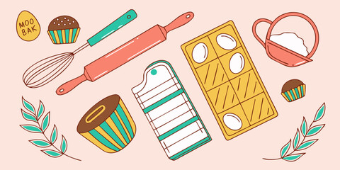 Seamless vector pattern of hand-drawn house illustrations and icons