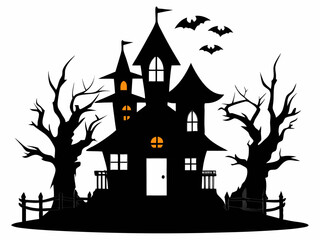 Halloween hunted house black silhouette vector,hunted house icon illustration