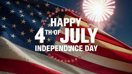 Waving american flag happy 4th of july text overlay