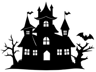 Halloween hunted house black silhouette vector,hunted house icon illustration