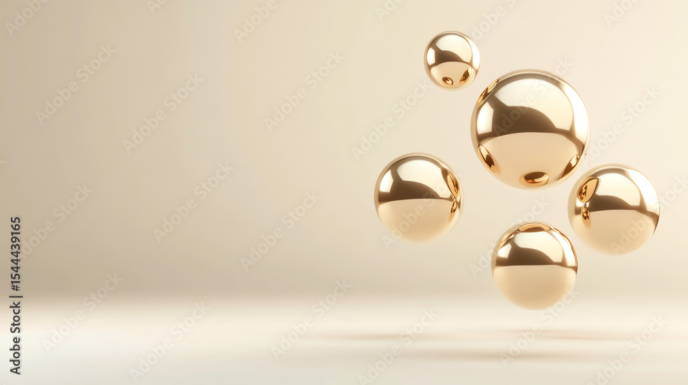 Poster shiny golden spheres in a minimalist design create a modern and elegant aesthetic perfect for variou
