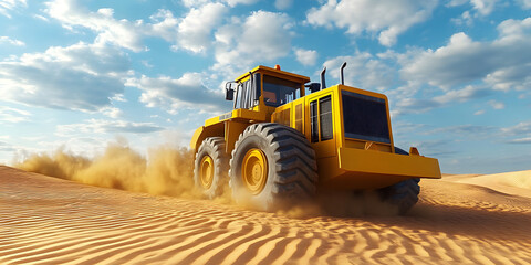 Obraz premium Industrial Sand Smoothing Operation by a Bully Dozer