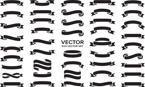 Silhouette Ribbon & Banner Vector Collection – Retro Labels & Decorative Elements

