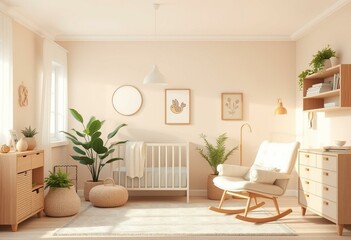 Serene nursery room with soft color scheme and comfortable rocking chair