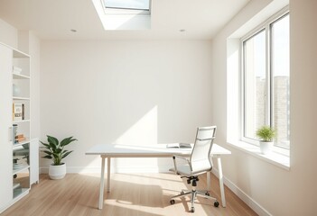 Sleek minimalist home office with natural light