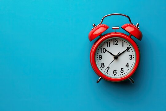 Red alarm clock on a vibrant blue background (2)