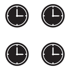 Wall clock silhouettes showing different times vector illustration isolated on white background. 
