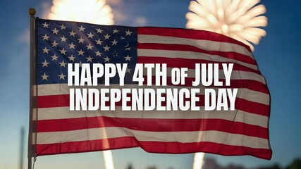 Waving flag with fireworks happy 4th of july background