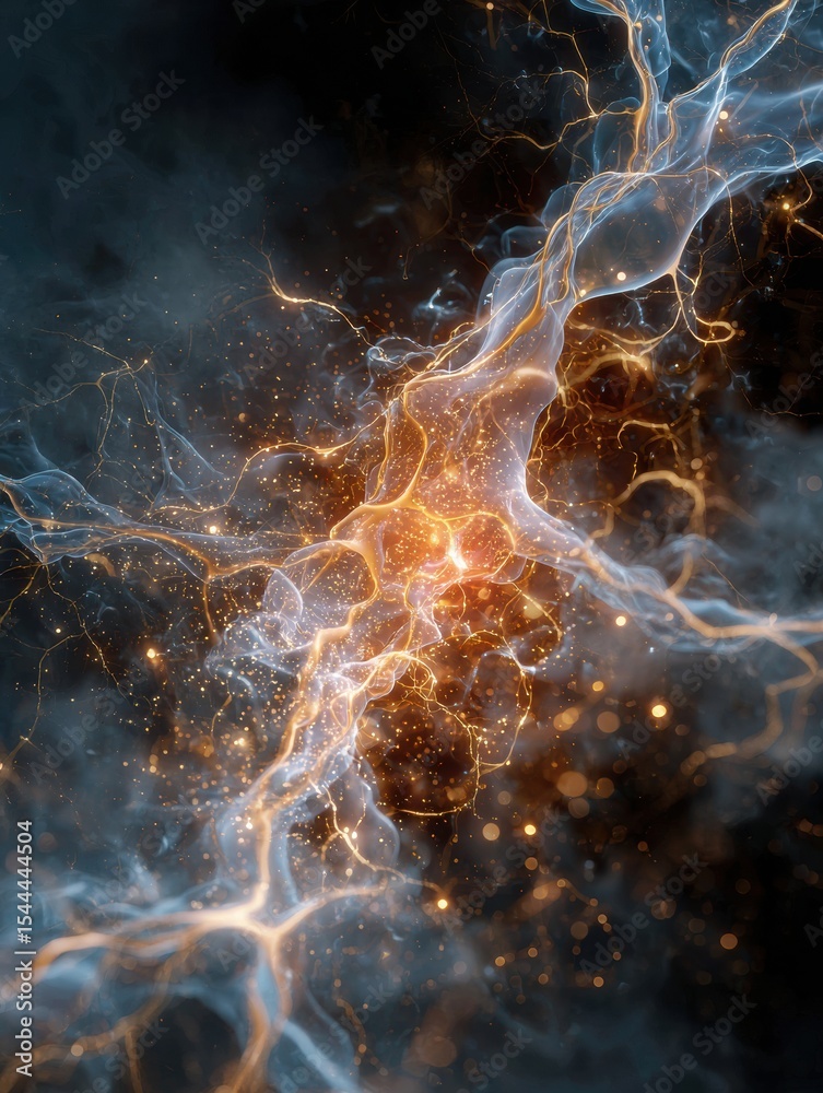 Aufkleber Abstract Representation of Dopamine Rush With Lightning and Sparks Capturing Energy and Excitement in Vibrant Colors and Dynamic Movement