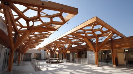 Fototapeta premium Architectural marvel: wooden canopy structure with intricate geometric design