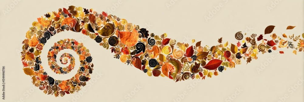 Poster Abstract Autumn Ribbon Spirals Merging Natural Elements Into a Cohesive Awareness Symbol With Vibrant Color Variations and Intricate Designs