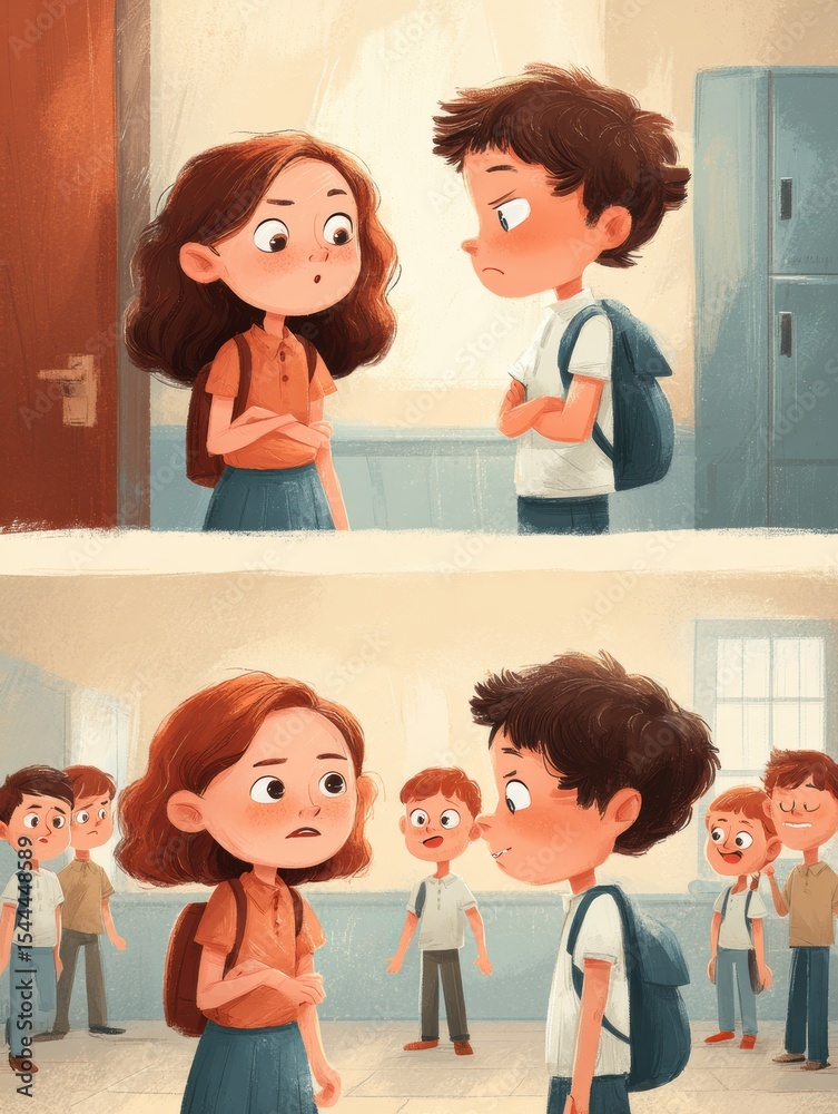Poster Understanding the Difference Between Teasing and Bullying With Illustrated Examples in a School Setting