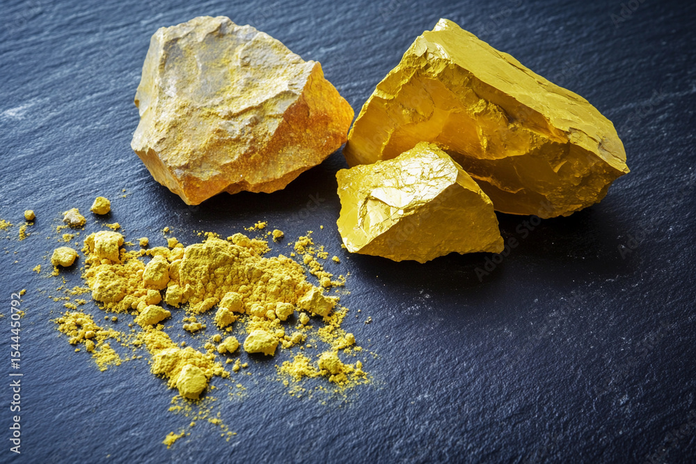 Poster high-quality samples of uranium yellowcake from mineral deposits generative ai