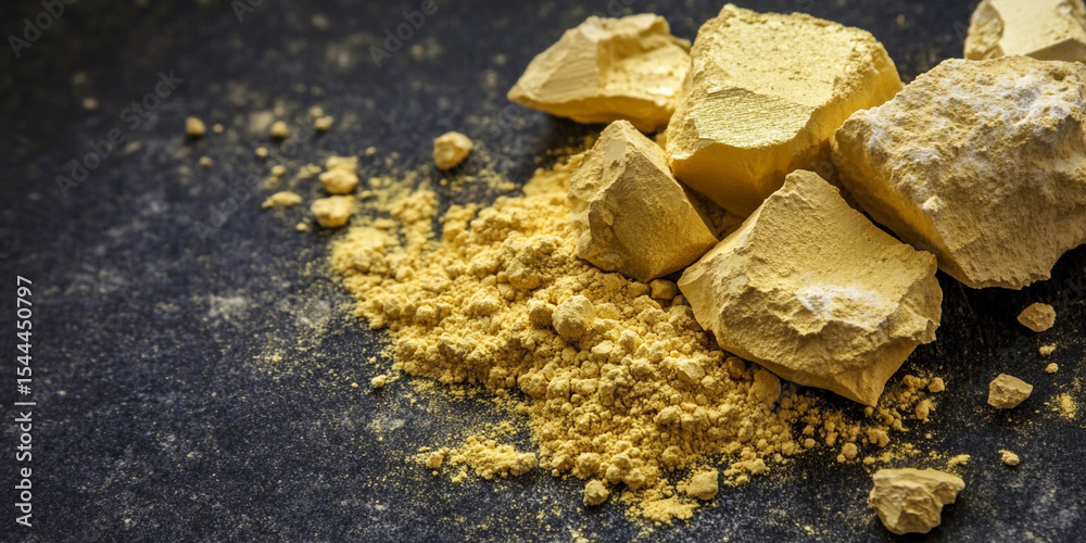 Poster Quality uranium yellowcake with fine texture on dark surface Generative AI