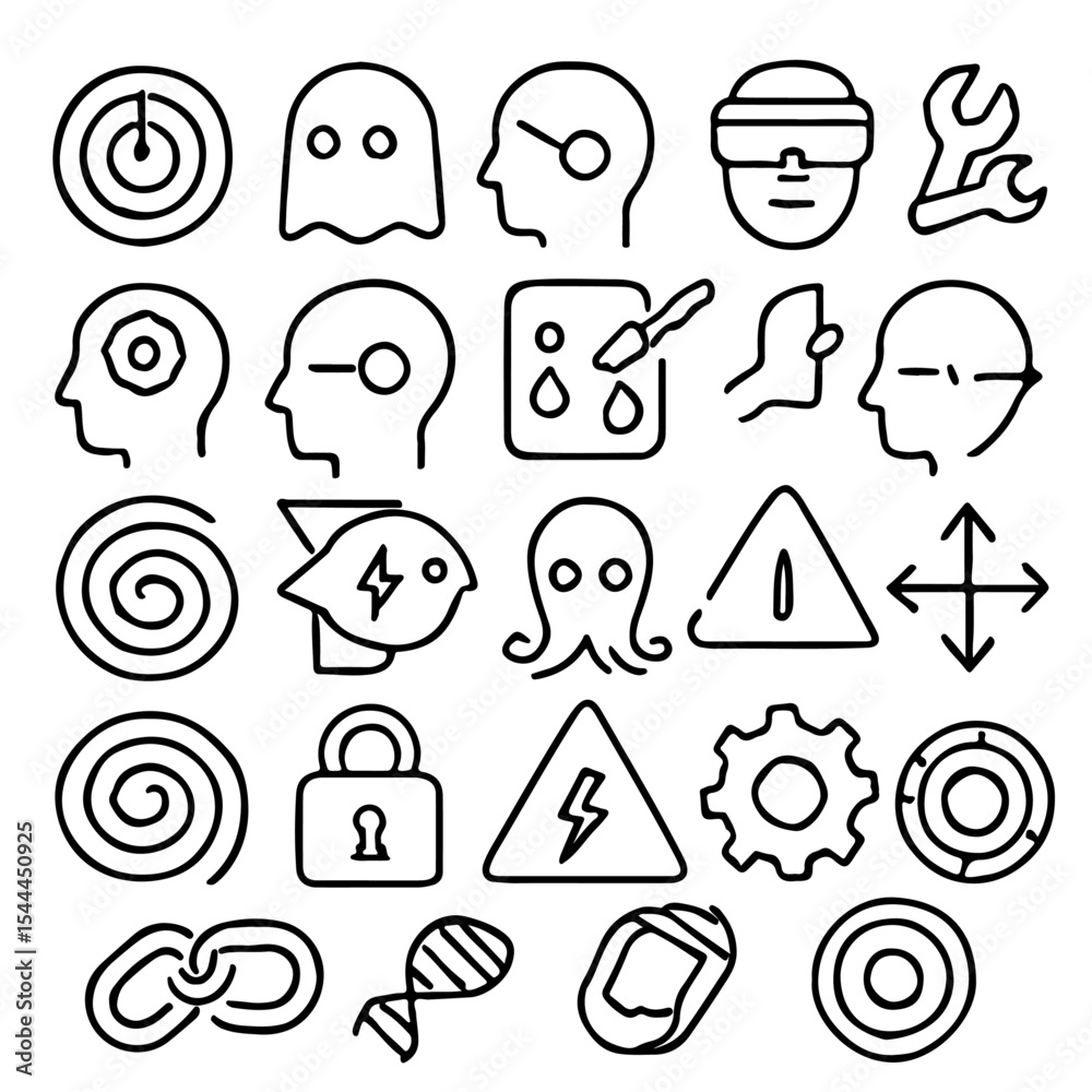 Poster collection of linear style icons representing various concepts