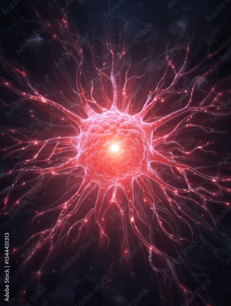 Aufkleber Glowing Brain Center With Radial Nerve Rays Expanding in a Mesmerizing Pattern