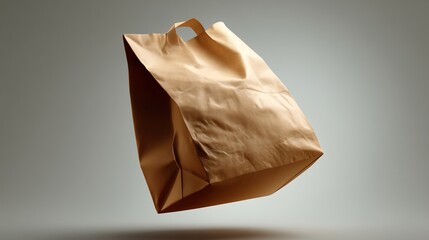 Fototapeta premium Isolated studio shot showcasing a floating brown paper bag against a neutral backdrop