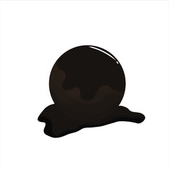 Vector illustration of a melting dark chocolate sphere forming a glossy puddle. Ideal for chocolate day promotions, dessert menus, confectionery branding and packaging.