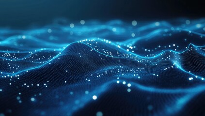 Abstract digital wave, glowing blue particles