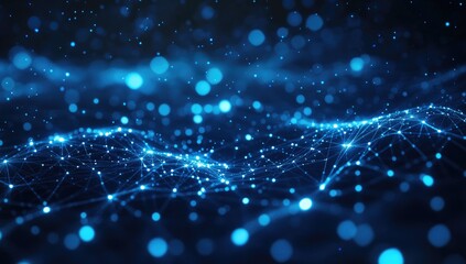 Abstract digital network, glowing blue points and lines
