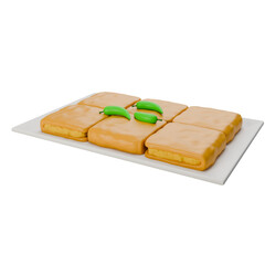 A 3D illustration of Martabak, a popular Indonesian savory snack, with a crispy fried dough filled with egg, served with green chili.