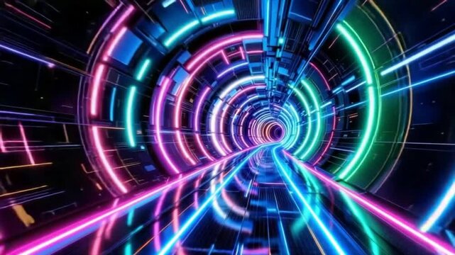 Neon tunnel lightspeed hyperdrive flight