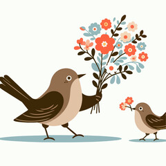 illustration of a bird carrying flowers